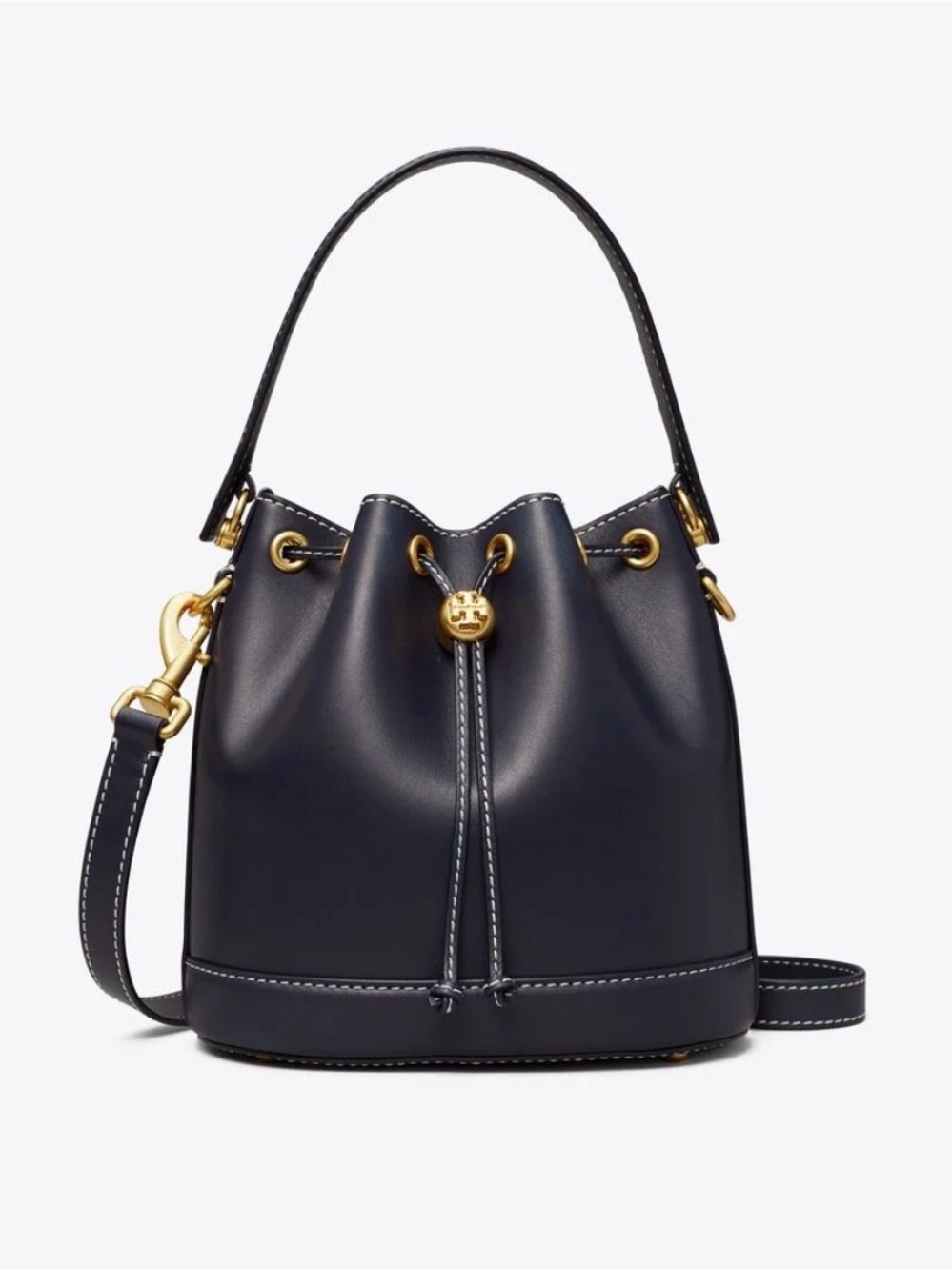 Tory Burch T Monogram Leather Bucket Bag Midnight - NWT